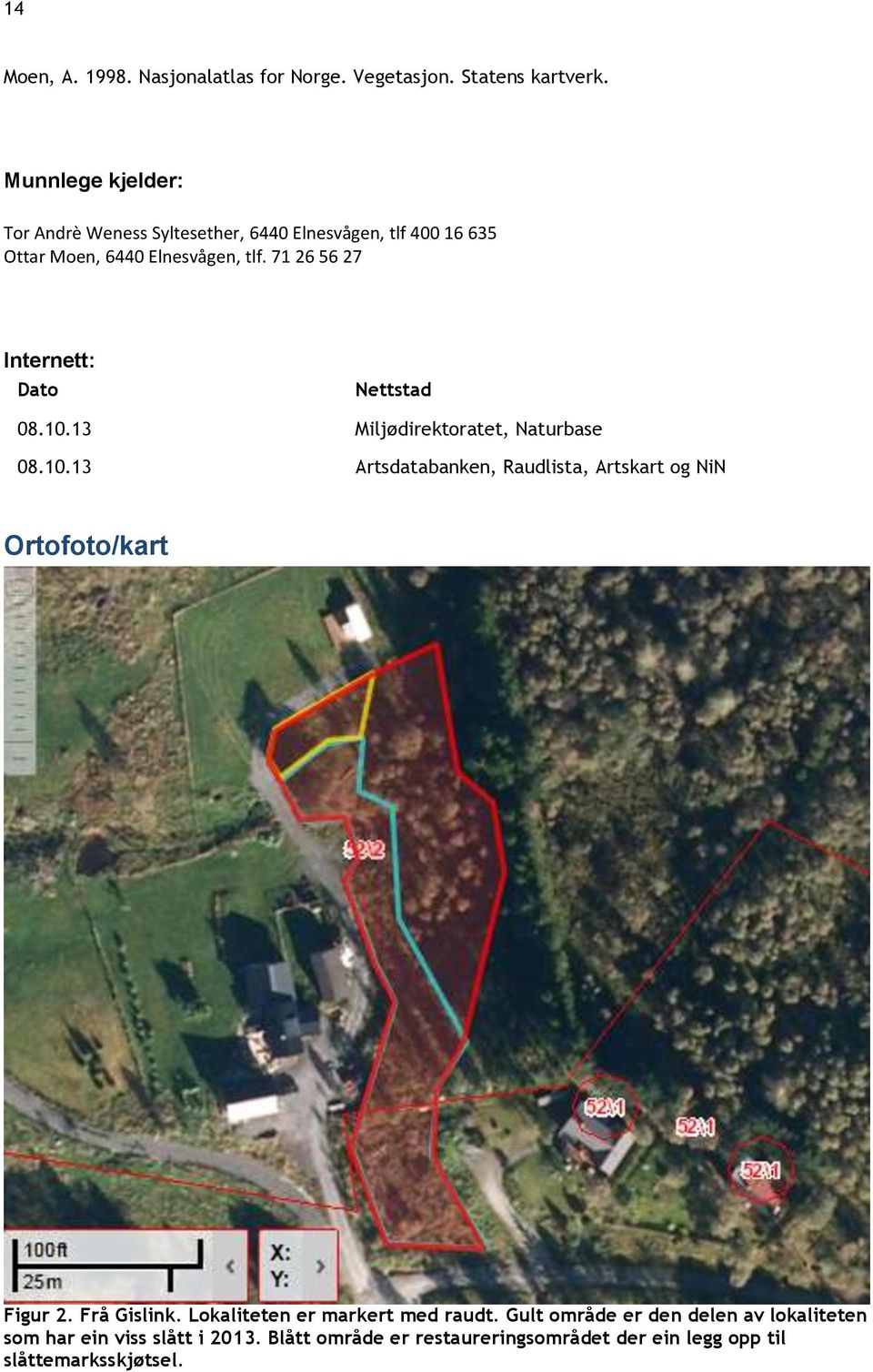 71 26 56 27 Internett: Dato Nettstad 08.10.13 Miljødirektoratet, Naturbase 08.10.13 Artsdatabanken, Raudlista, Artskart og NiN Ortofoto/kart Figur 2.