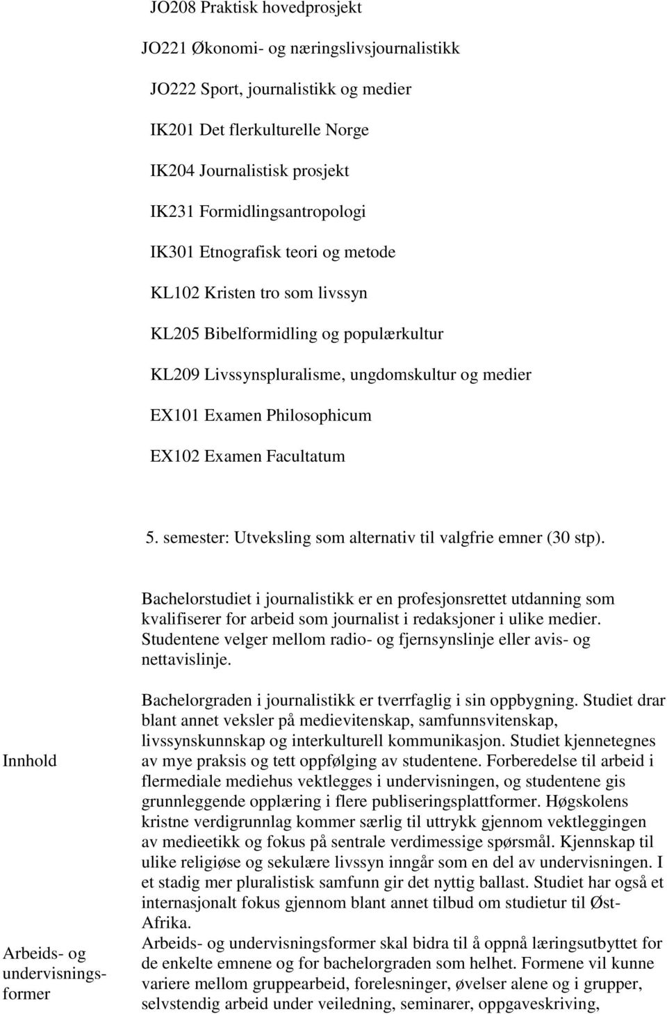 Facultatum 5. semester: Utveksling som alternativ til valgfrie emner (30 stp).