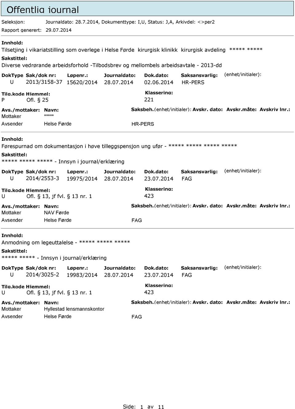 15620/2014 02.06.2014 HR-ERS Ofl. 25 221 Avs./mottaker: Navn: Saksbeh. Avskr. dato: Avskr.måte: Avskriv lnr.