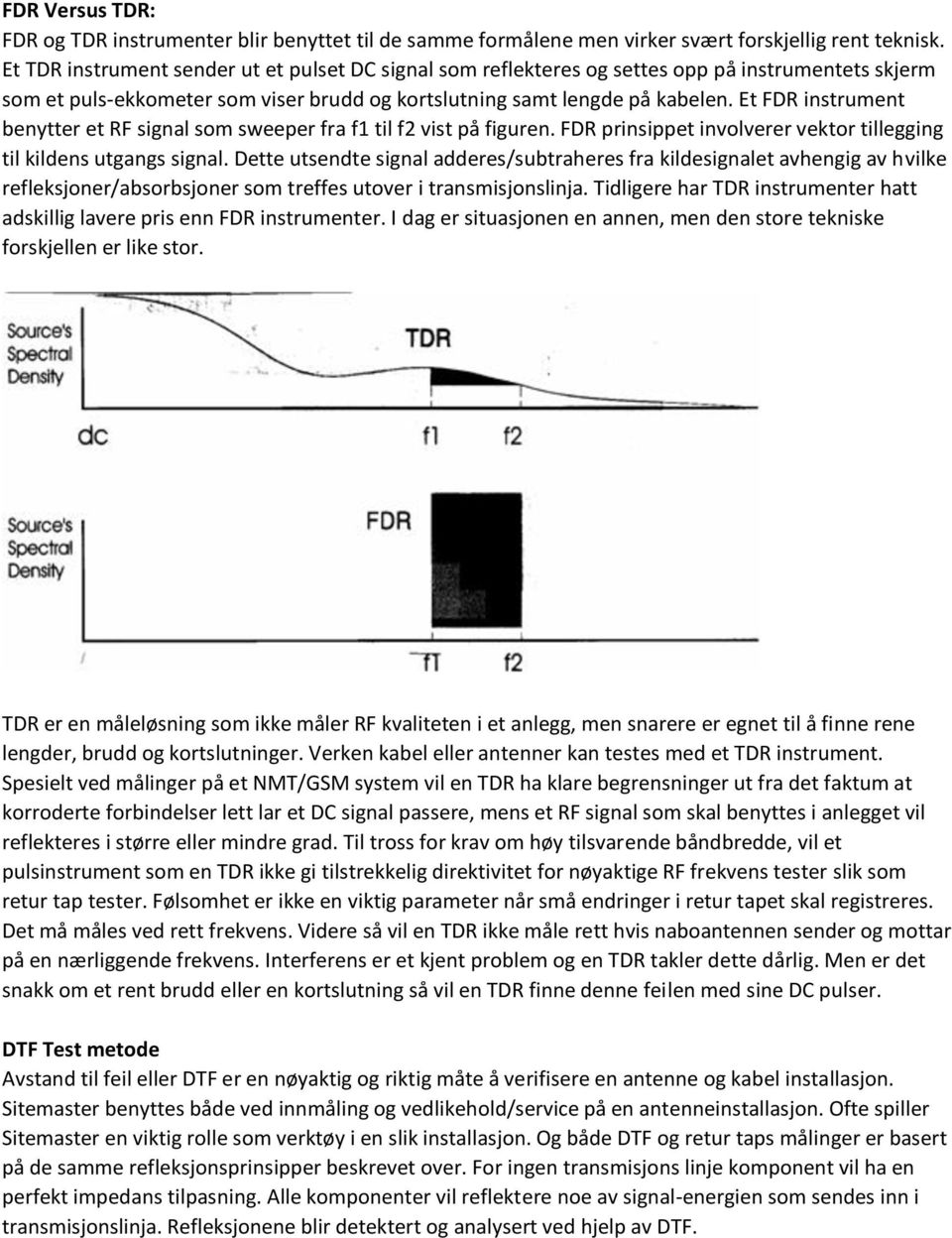 Et FDR instrument benytter et RF signal som sweeper fra f1 til f2 vist på figuren. FDR prinsippet involverer vektor tillegging til kildens utgangs signal.