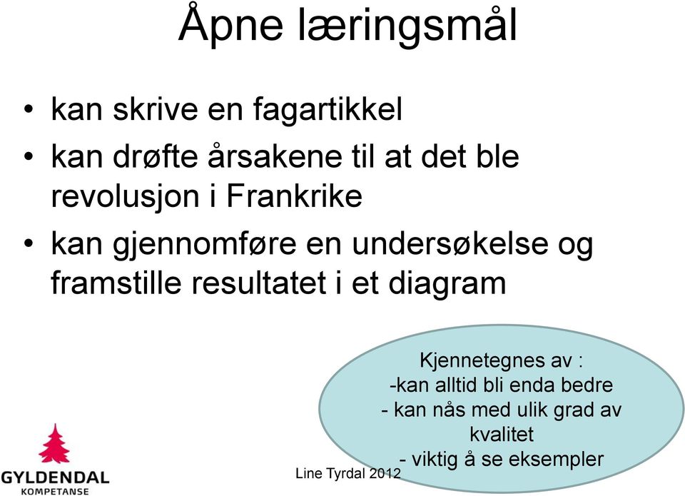 framstille resultatet i et diagram Kjennetegnes av : -kan alltid bli