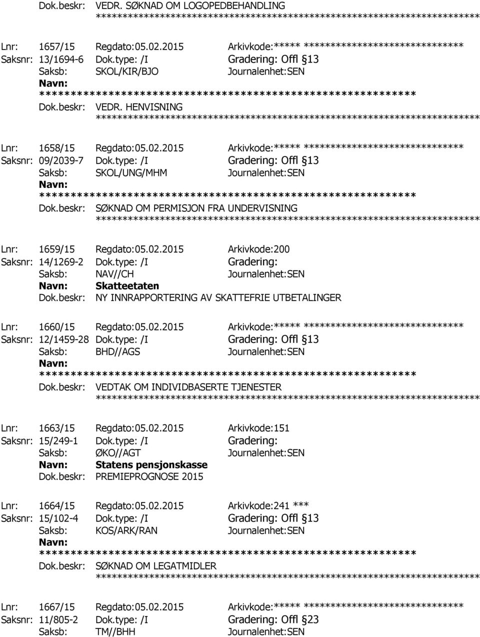 2015 Arkivkode:***** ****************************** Saksnr: 09/2039-7 Dok.type: /I Gradering: Offl 13 Saksb: SKOL/UNG/MHM Journalenhet:SEN Dok.