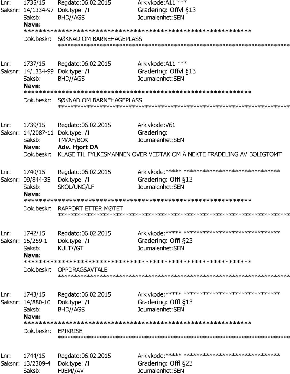 Hjort DA Dok.beskr: KLAGE TIL FYLKESMANNEN OVER VEDTAK OM Å NEKTE FRADELING AV BOLIGTOMT ************ Lnr: 1740/15 Regdato:06.02.