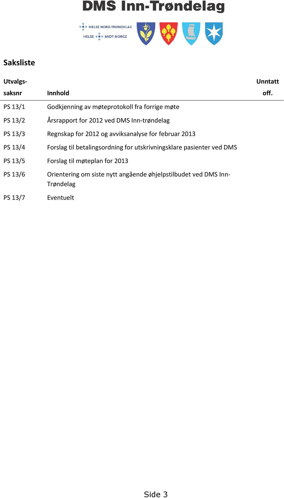 PS 13/3 Regnskap for 2012 og avviksanalyse for februar 2013 PS 13/4 Forslag til betalingsordning for