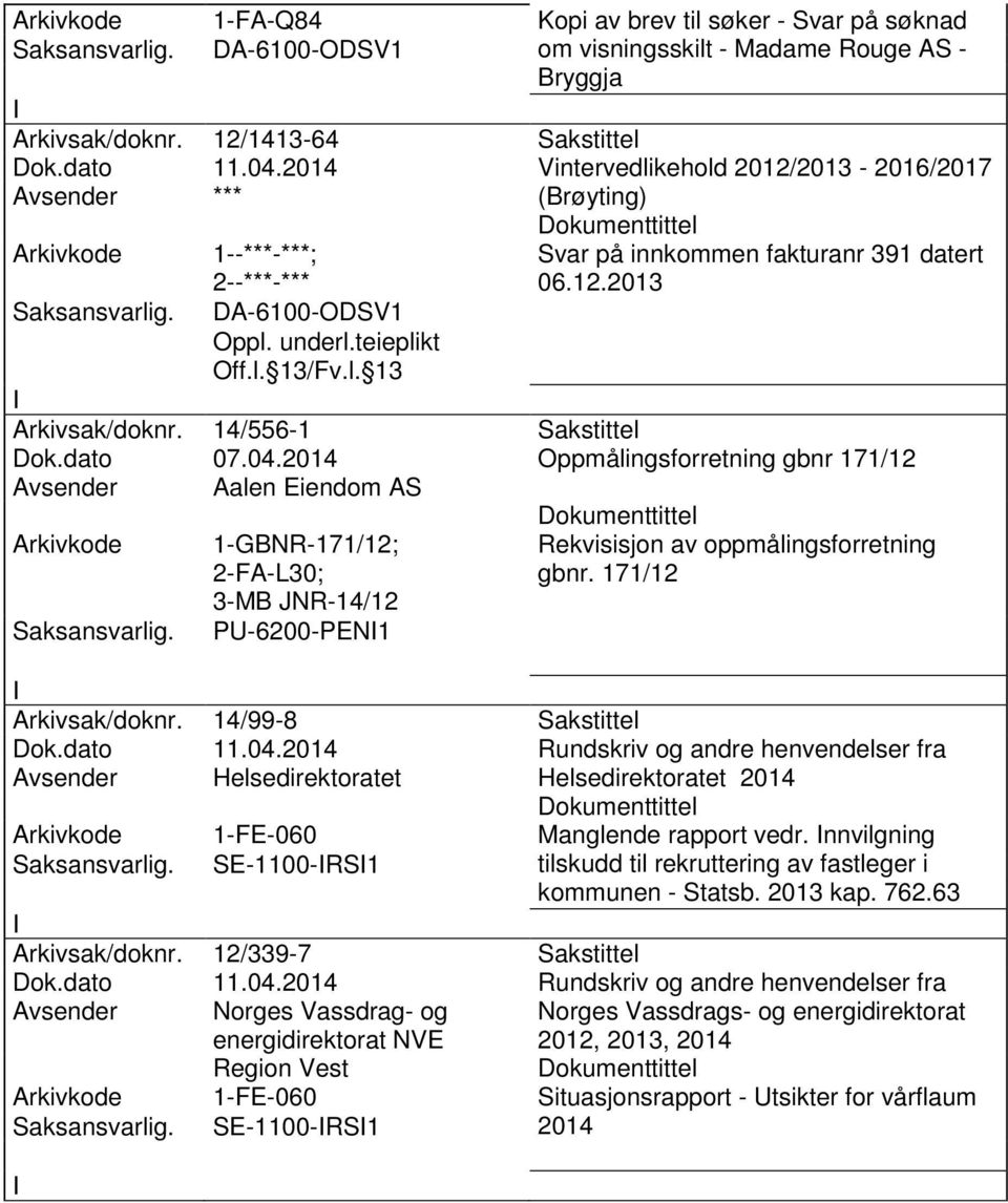 2014 Oppmålingsforretning gbnr 171/12 Avsender Aalen Eiendom AS 1-GBNR-171/12; 2-FA-L30; 3-MB JNR-14/12 PU-6200-PEN1 Rekvisisjon av oppmålingsforretning gbnr. 171/12 Arkivsak/doknr.