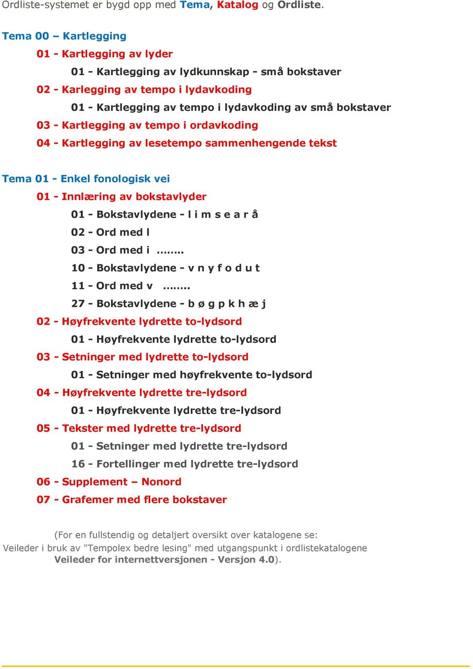 Kartlegging av tempo i ordavkoding 04 - Kartlegging av lesetempo sammenhengende tekst Tema 01 - Enkel fonologisk vei 01 - Innlæring av bokstavlyder 01 - Bokstavlydene - l i m s e a r å 02 - Ord med l