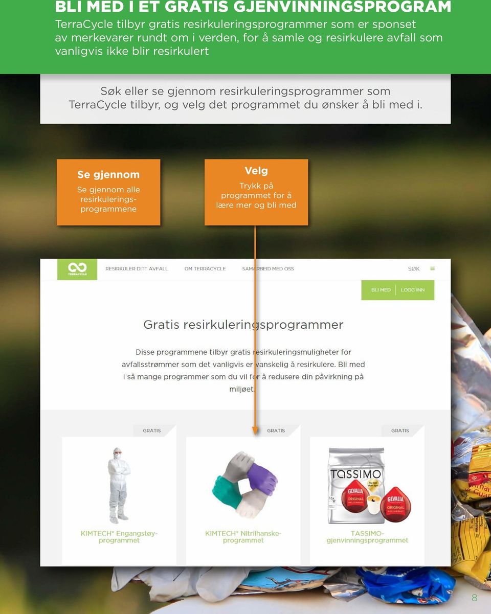 eller se gjennom resirkuleringsprogrammer som TerraCycle tilbyr, og velg det programmet du ønsker å bli med