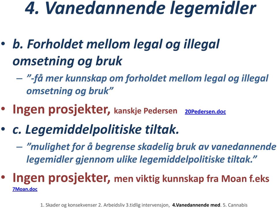 Ingen prosjekter, kanskje Pedersen 20Pedersen.doc c. Legemiddelpolitiske tiltak.