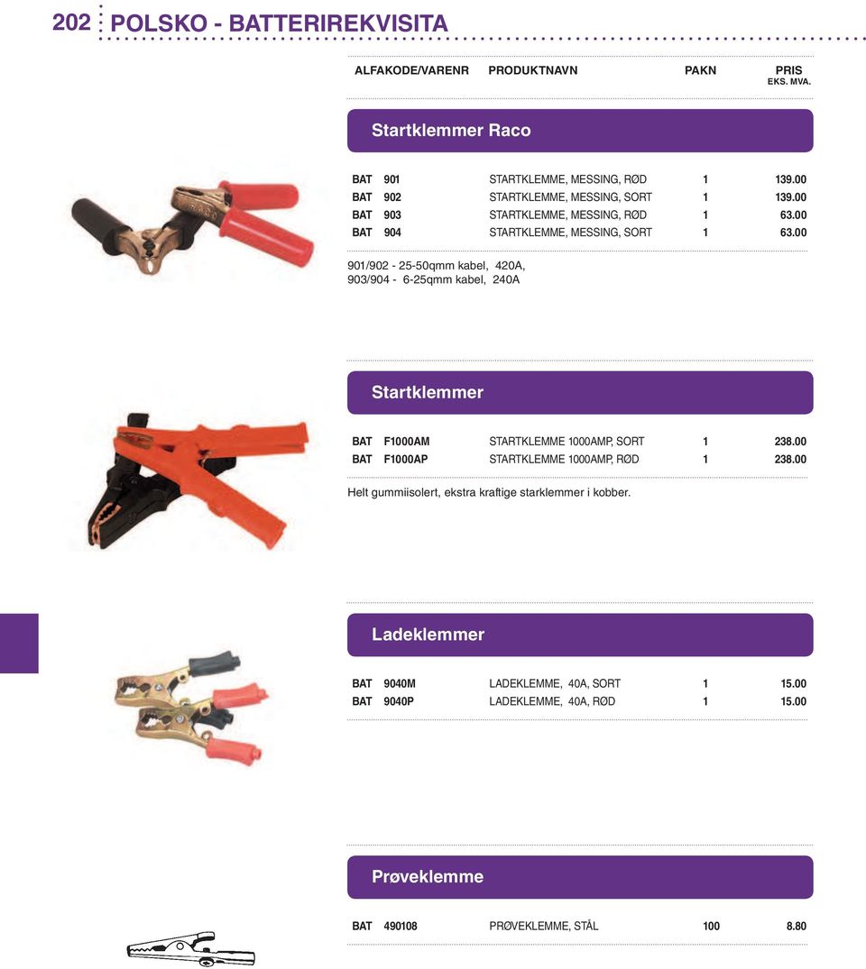 00 901/902-25-50qmm kabel, 420A, 903/904-6-25qmm kabel, 240A Startklemmer BAT F1000AM STARTKLEMME 1000AMP, SORT 1 238.