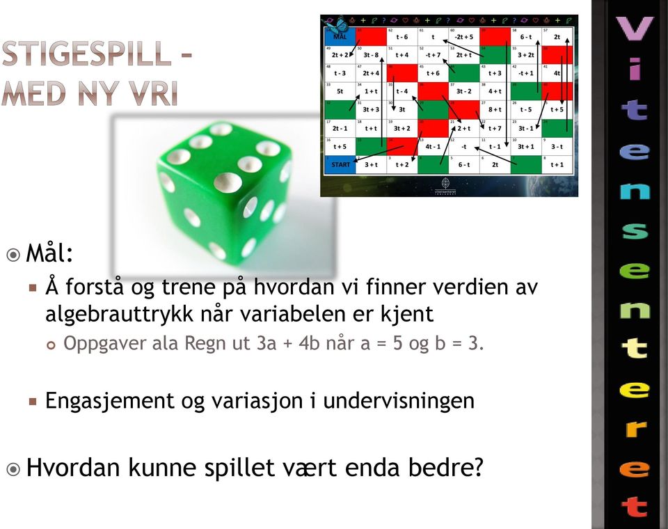 Regn ut 3a + 4b når a = 5 og b = 3.