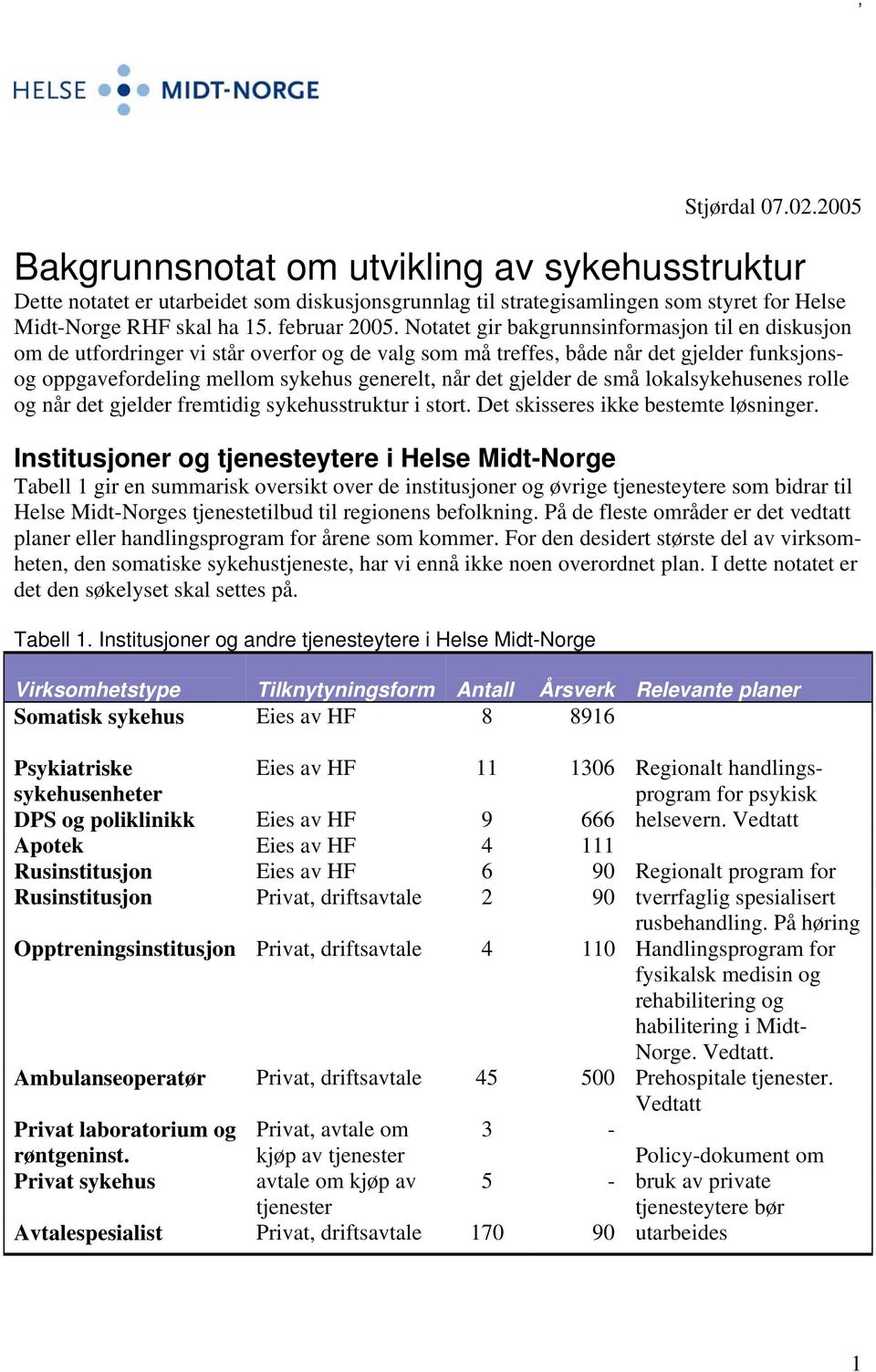 gjelder de små lokalsykehusenes rolle og når det gjelder fremtidig sykehusstruktur i stort. Det skisseres ikke bestemte løsninger.