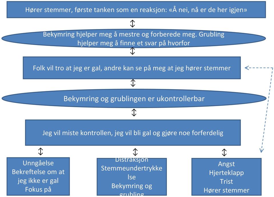 og grublingen er ukontrollerbar Jeg vil miste kontrollen, jeg vil bli gal og gjøre noe forferdelig Unngåelse Bekreftelse om