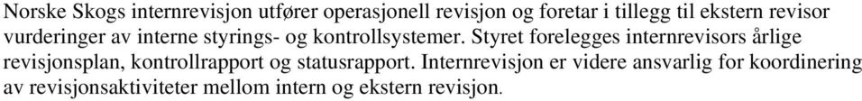 Styret forelegges internrevisors årlige revisjonsplan, kontrollrapport og statusrapport.