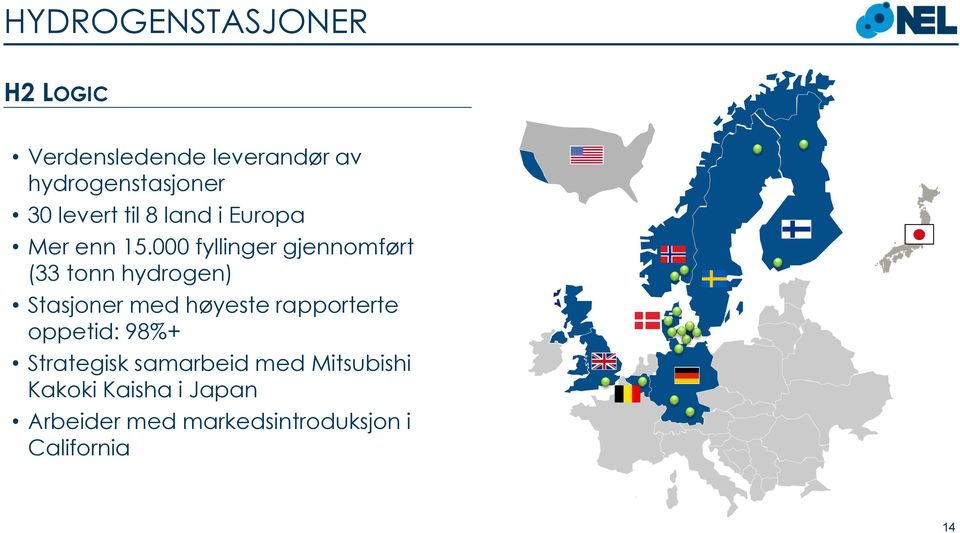 000 fyllinger gjennomført (33 tonn hydrogen) Stasjoner med høyeste rapporterte