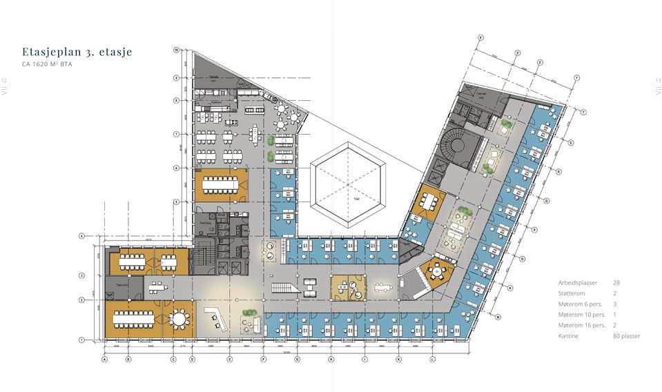 PLASSER: 28 Støtterom 2 STØTTEROM: 2 M 6-PERS: 3 Møterom 6 pers.