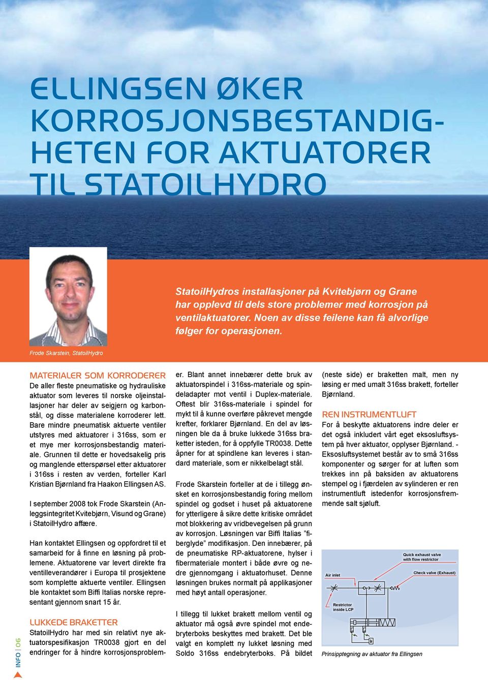 Frode Skarstein, StatoilHydro INFO 06 materialer som korroderer De aller fleste pneumatiske og hydrauliske aktuator som leveres til norske oljeinstallasjoner har deler av seigjern og karbonstål, og
