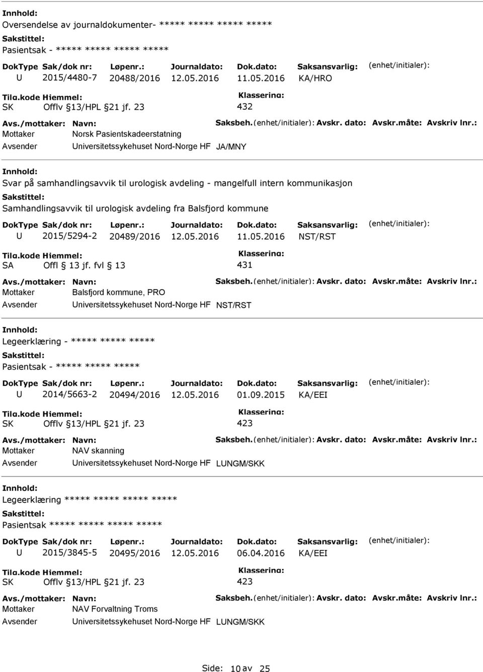 avdeling fra Balsfjord kommune 2015/5294-2 20489/2016 SA Offl 13 jf. fvl 13 431 Avs./mottaker: Navn: Saksbeh. Avskr. dato: Avskr.måte: Avskriv lnr.