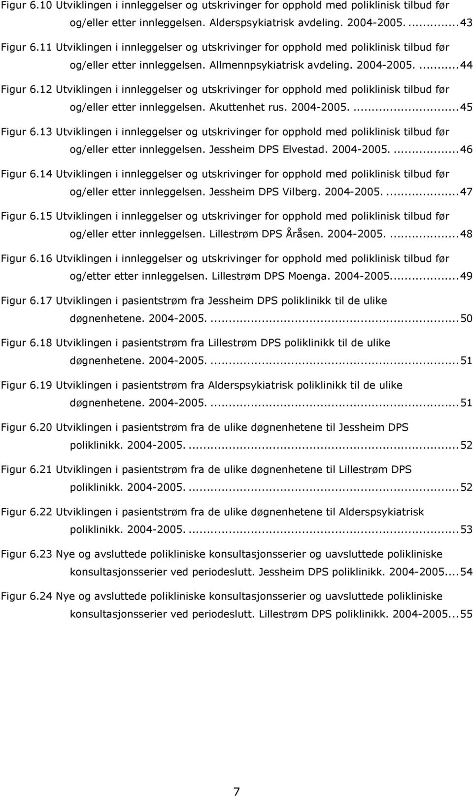 12 Utviklingen i innleggelser og utskrivinger for opphold med poliklinisk tilbud før og/eller etter innleggelsen. Akuttenhet rus. 2004-2005....45 Figur 6.