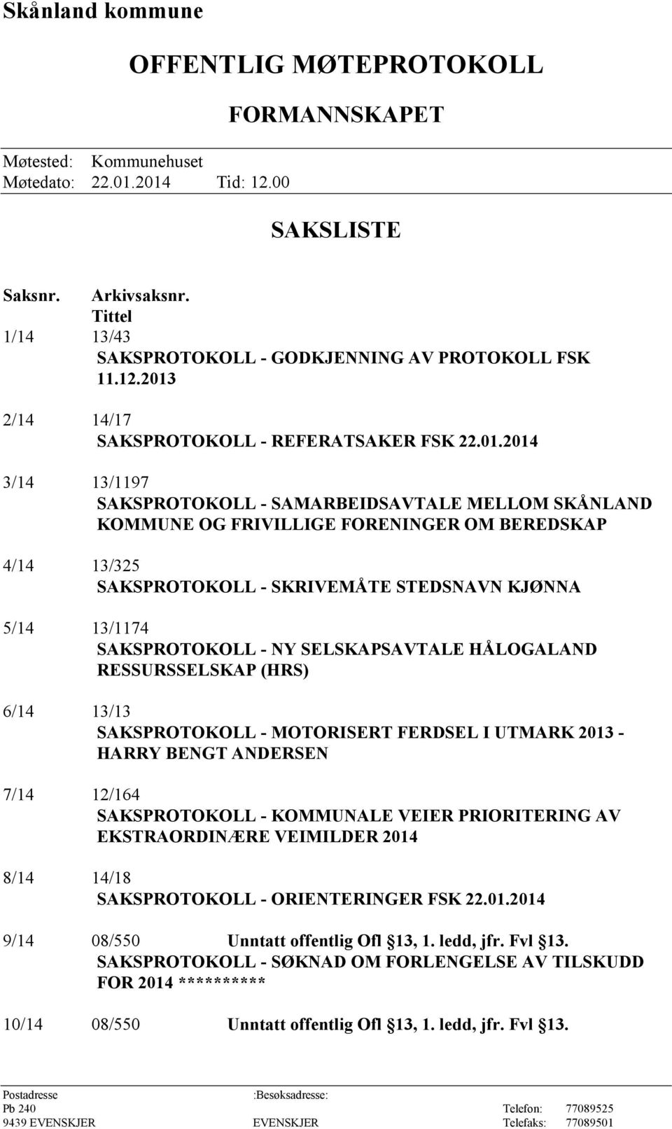 2/14 14/17 SAKSPROTOKOLL - REFERATSAKER FSK 22.01.