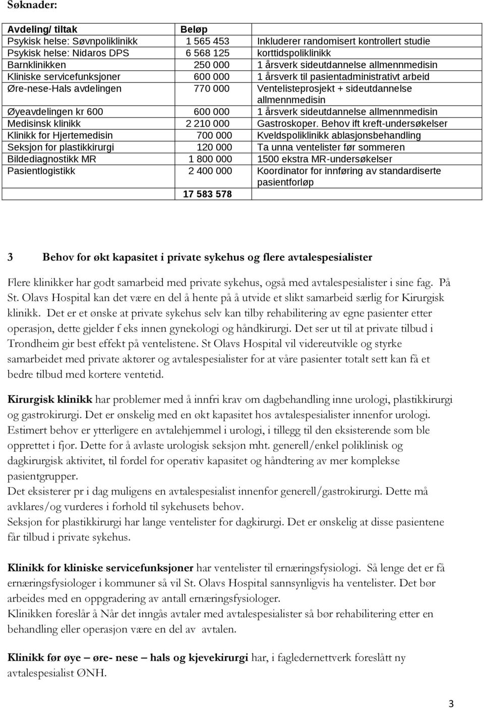 Øyeavdelingen kr 600 600 000 1 årsverk sideutdannelse allmennmedisin Medisinsk klinikk 2 210 000 Gastroskoper.