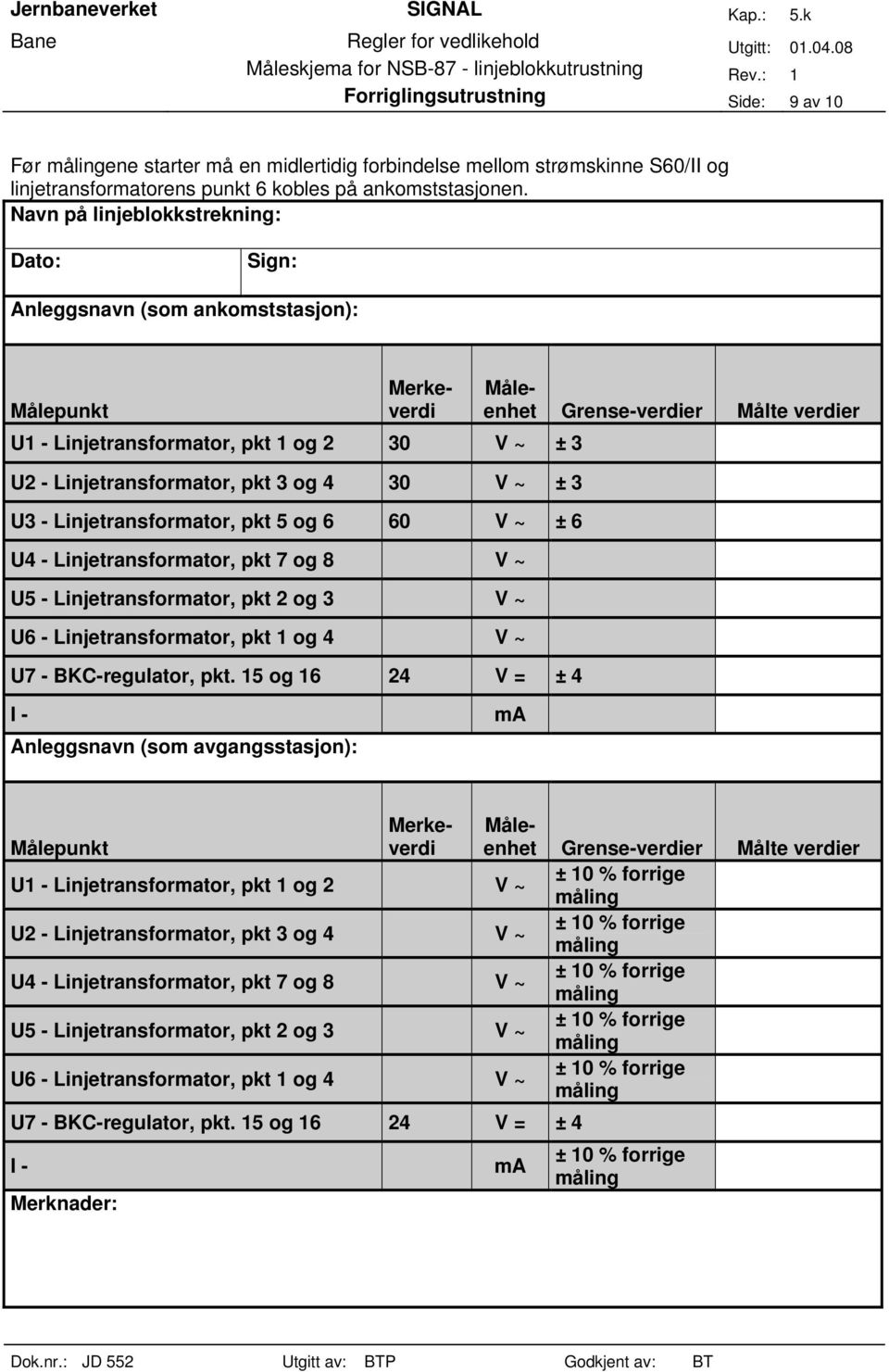 3 og 4 30 V ~ ± 3 U3 - Linjetransformator, pkt 5 og 6 60 V ~ ± 6 U4 - Linjetransformator, pkt 7 og 8 V ~ U5 - Linjetransformator, pkt 2 og 3 V ~ U6 - Linjetransformator, pkt 1 og 4 V ~ U7 -