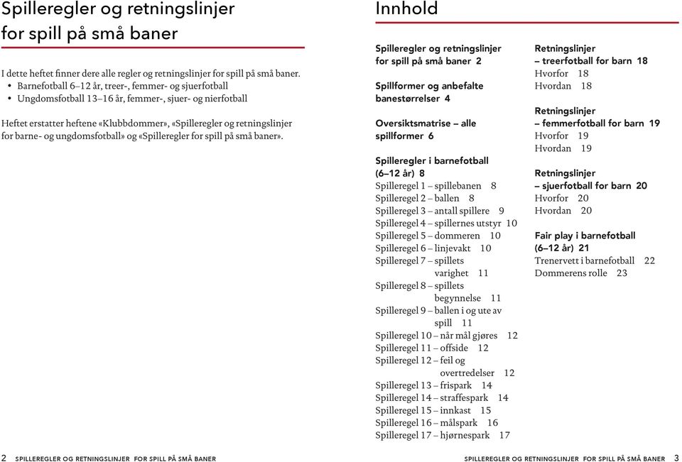 ungdomsfotball» og «Spilleregler for spill på små baner».