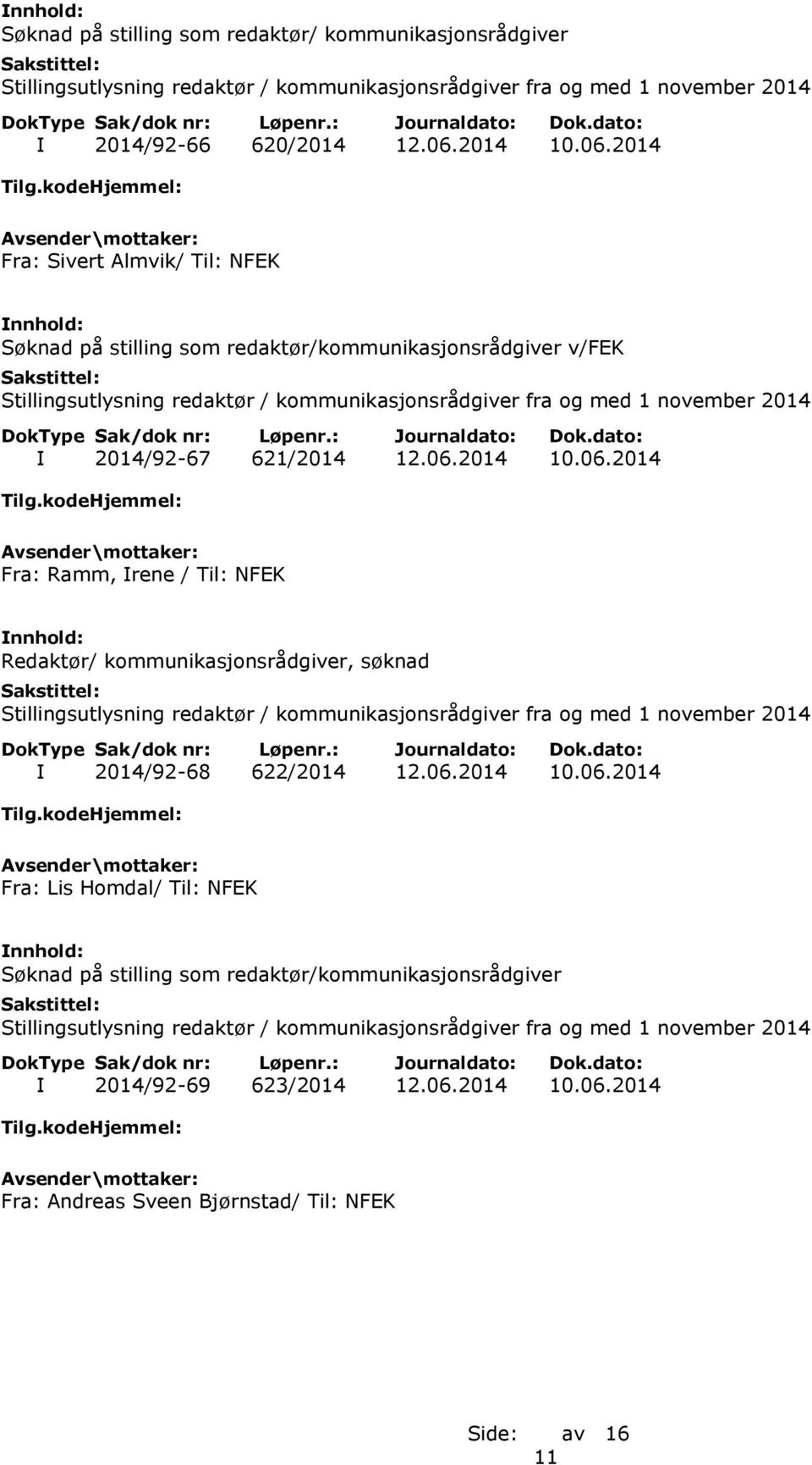 2014 Fra: Sivert Almvik/ Til: NFEK v/fek I 2014/92-67 621/2014 12.06.