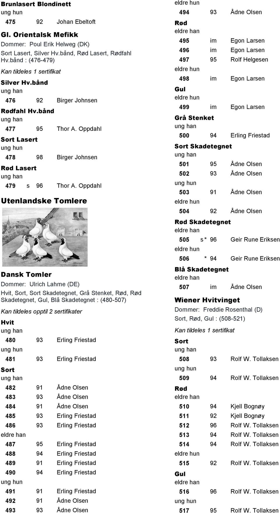 Oppdahl Utenlandske Tomlere Dansk Tomler Text0: Dommer: Ulrich Lahme (DE) Text12: Hvit,, Skadetegnet, Grå Stenket, Rød, Rød Skadetegnet, Gul, Blå Skadetegnet : (480-507) Kan tildeles opptil 2