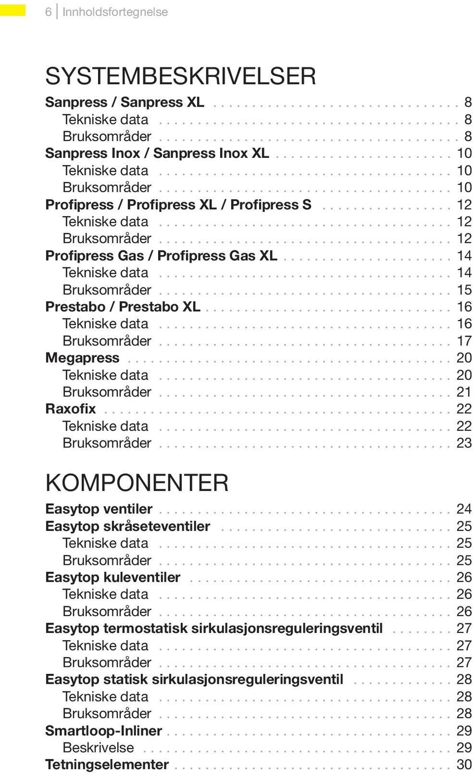 ... 16 Tekniske data... 16 Bruksområder... 17 Megapress.......................................... 20 Tekniske data... 20 Bruksområder... 21 Raxofix... 22 Tekniske data... 22 Bruksområder.