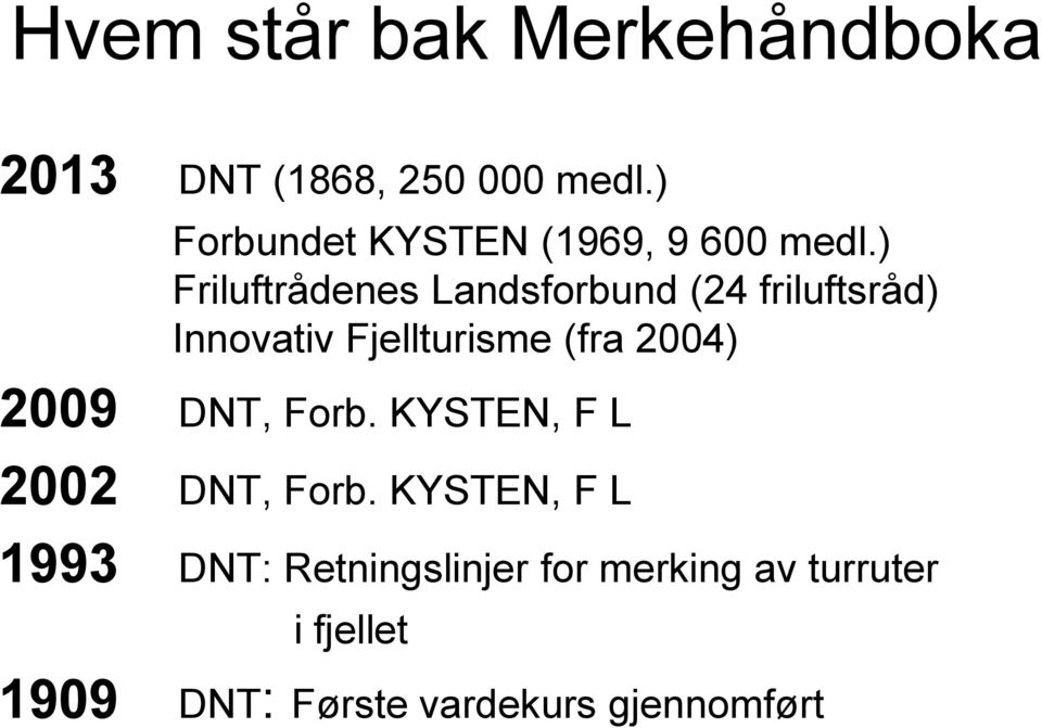 ) Friluftrådenes Landsforbund (24 friluftsråd) Innovativ Fjellturisme (fra 2004)