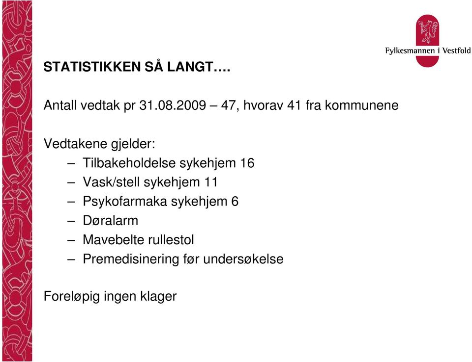 Tilbakeholdelse sykehjem 16 Vask/stell sykehjem 11 Psykofarmaka