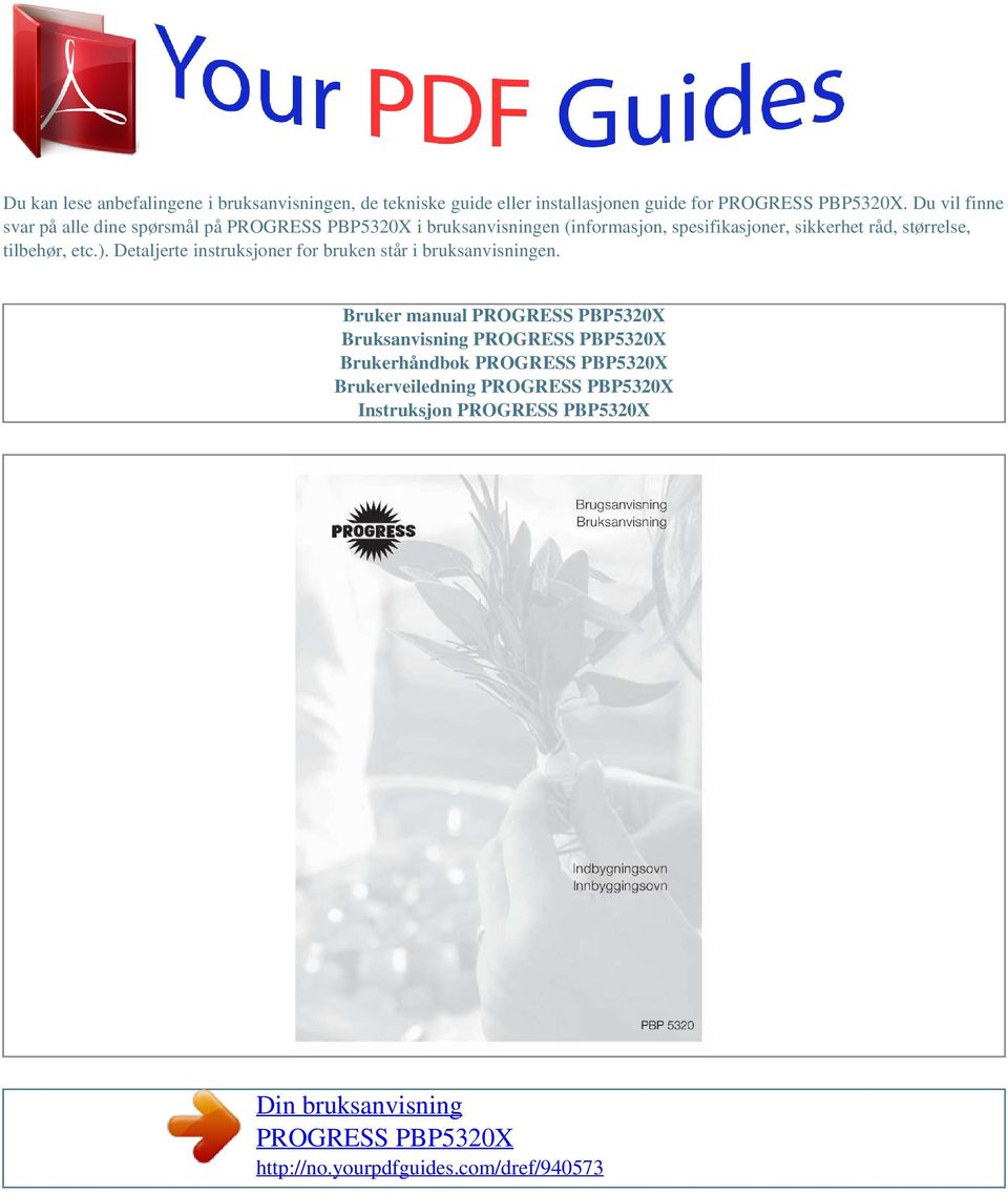 Din bruksanvisning PROGRESS PBP5320X - PDF Gratis nedlasting