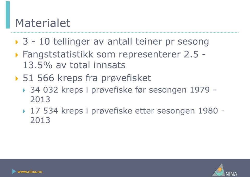 5% av total innsats 51 566 kreps fra prøvefisket 34 032