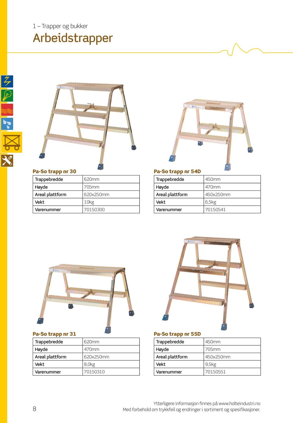 Varenummer 70150541 Pa-So trapp nr 31 Trappebredde 620mm 470mm Areal plattform 620x250mm 8,0kg