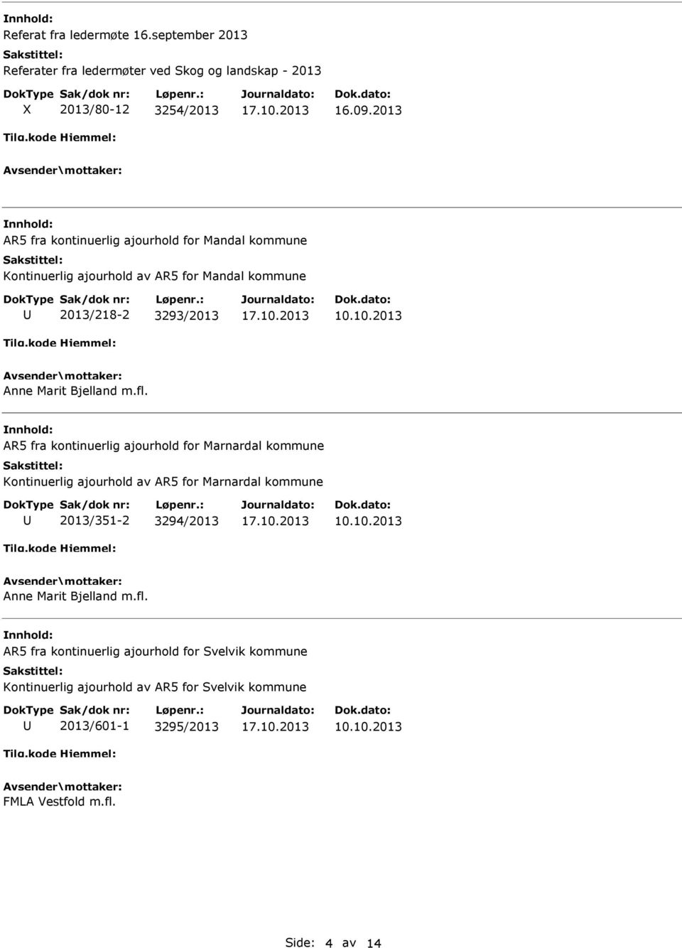 m.fl. AR5 fra kontinuerlig ajourhold for Marnardal kommune Kontinuerlig ajourhold av AR5 for Marnardal kommune 2013/351-2 3294/2013 Anne Marit