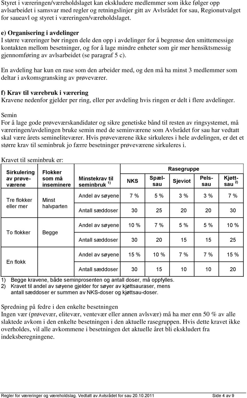 e) Organisering i avdelinger I større væreringer bør ringen dele den opp i avdelinger for å begrense den smittemessige kontakten mellom besetninger, og for å lage mindre enheter som gir mer