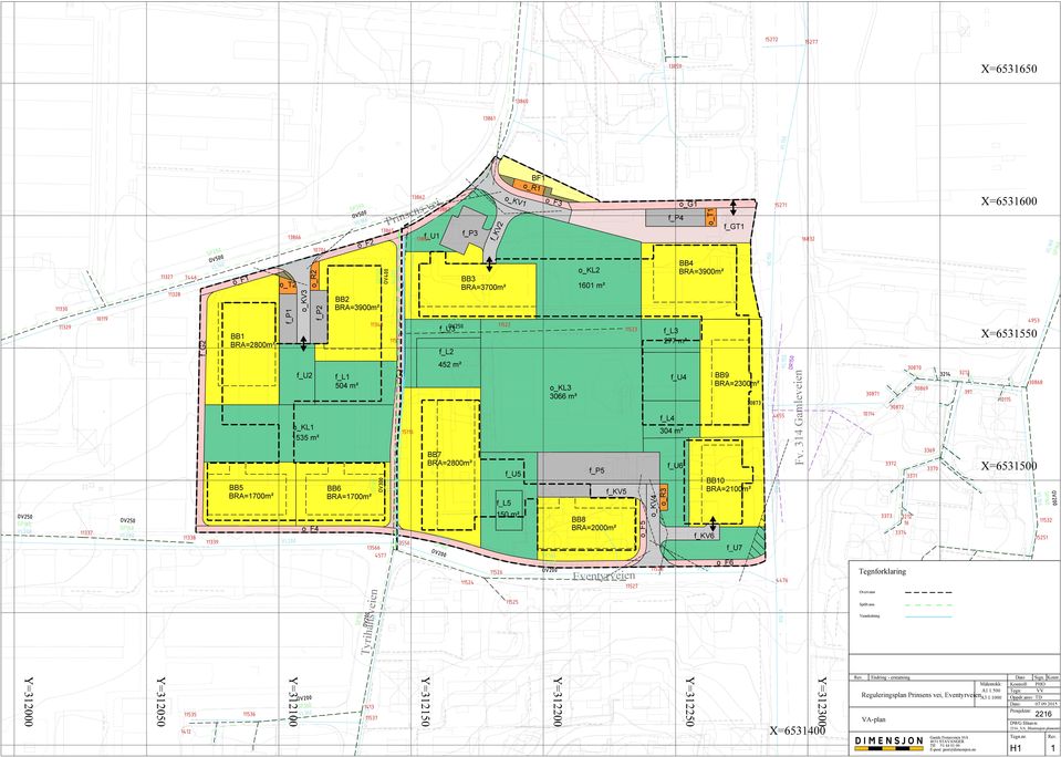 314 Gamleveien o_kl1 1535 m² f_l4 304 m² BB5 BRA=1700m² o_f4 BB6 BRA=1700m² BB7 BRA=2800m² f_u5 f_l5 150 m² f_p5 f_kv5 BB8 BRA=2000m² o_kv4 o_r3 f_u6 BB10 BRA=2100m² f_kv6 f_u7 X=6531500