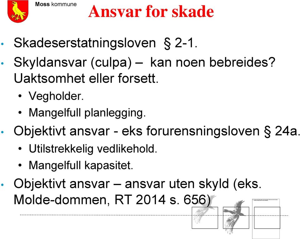 Mangelfull planlegging. Objektivt ansvar - eks forurensningsloven 24a.