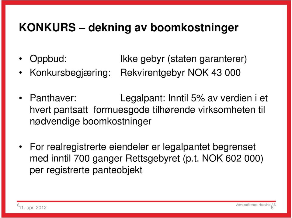 formuesgode tilhørende virksomheten til nødvendige boomkostninger For realregistrerte eiendeler er