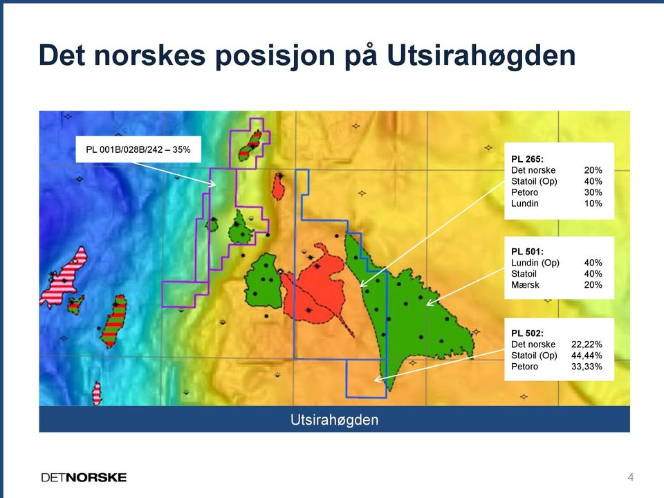 10% PL 501: Lundin (Op) 40% Statoil 40% Mærsk 20% PL 502: