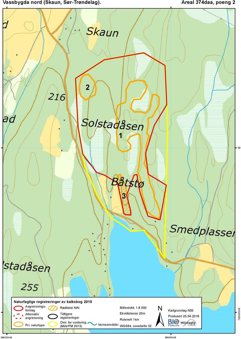 registreringer av kalkskog 2015 Avgrensningsforslag Alternativ avgrensning Pri.