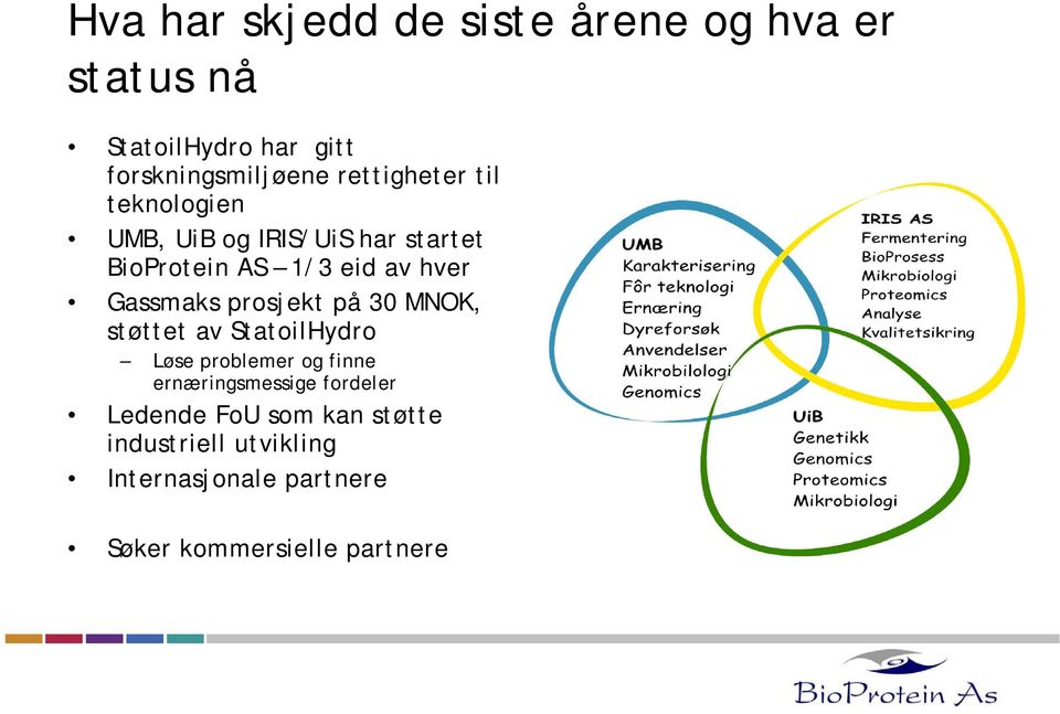 Gassmaks prosjekt på 30 MNOK, støttet av StatoilHydro Løse problemer og finne ernæringsmessige