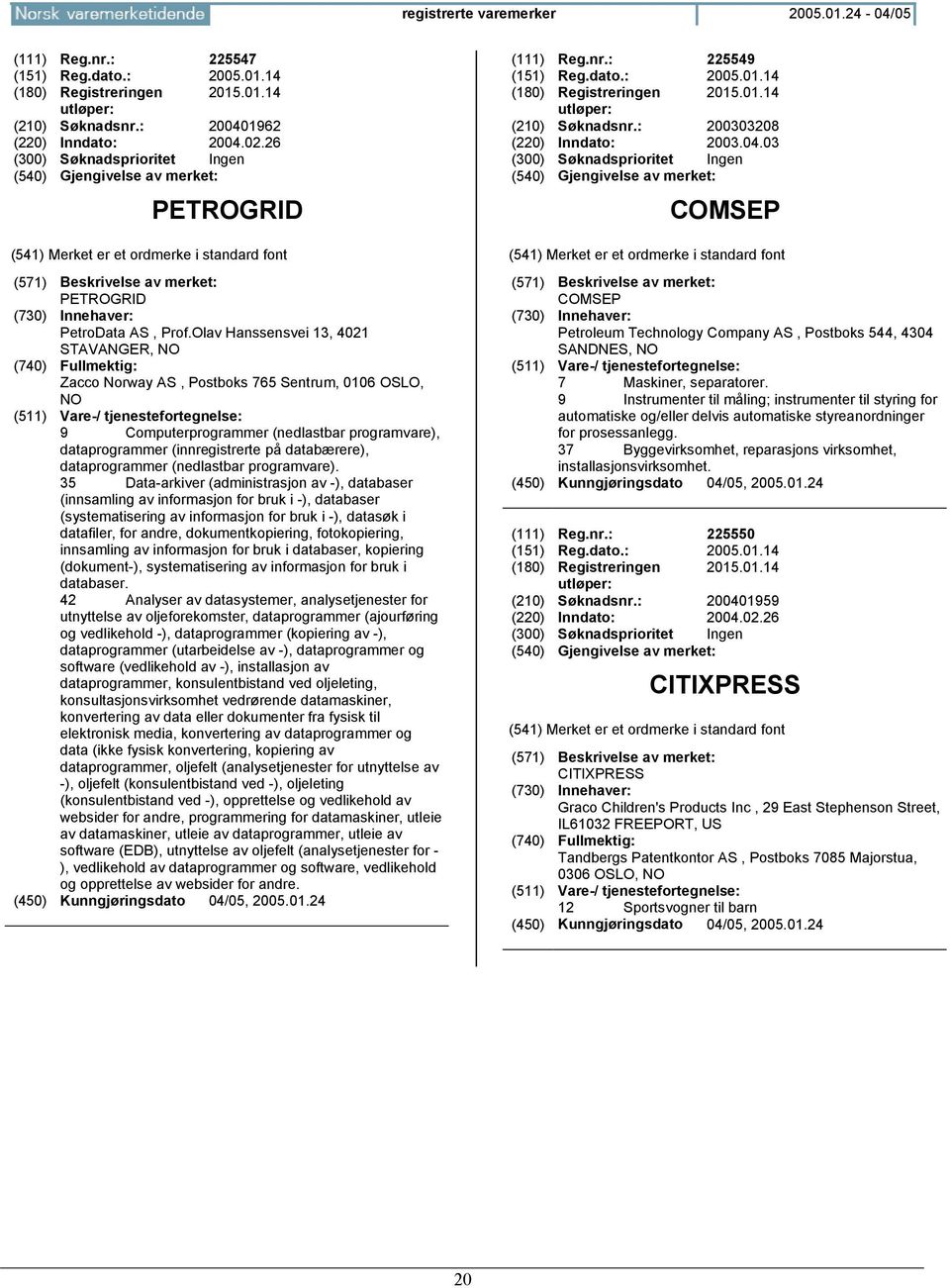 Olav Hanssensvei 13, 4021 STAVANGER, Zacco Norway AS, Postboks 765 Sentrum, 0106 OSLO, 9 Computerprogrammer (nedlastbar programvare), dataprogrammer (innregistrerte på databærere), dataprogrammer