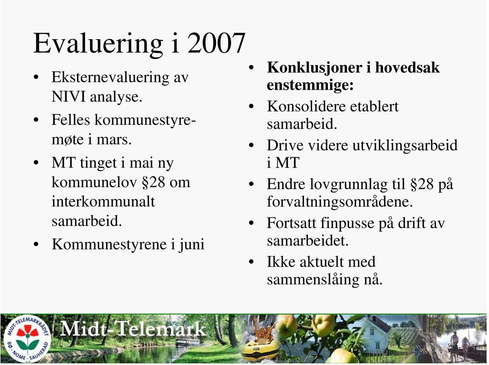 Kommunestyrene i juni Konklusjoner i hovedsak enstemmige: Konsolidere etablert samarbeid.