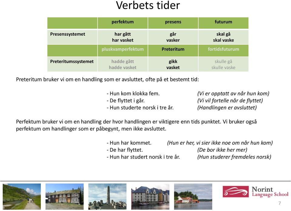 (Handlingen er avsluttet) Perfektum bruker vi om en handling der hvor handlingen er viktigere enn tids punktet.