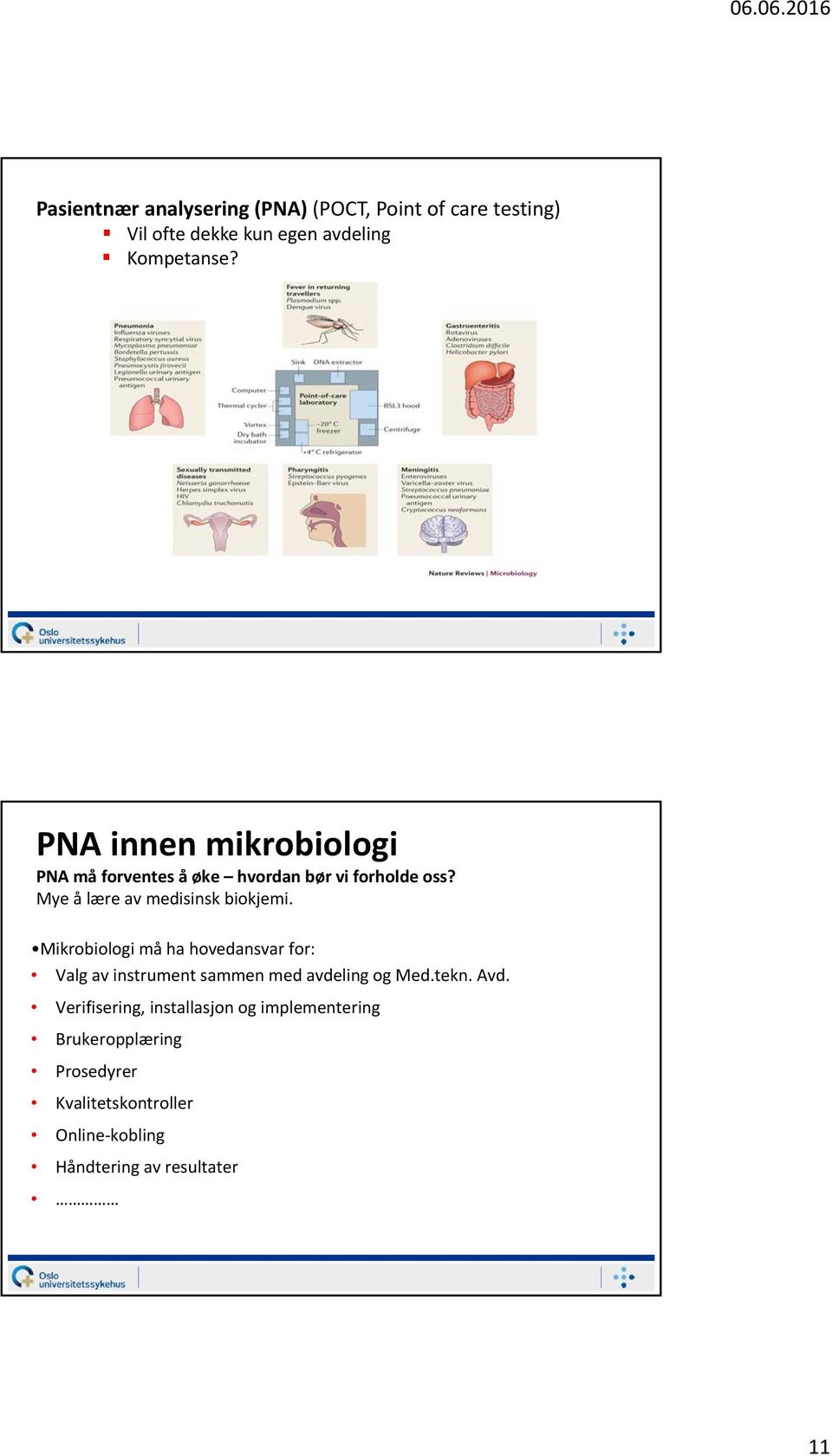 Mikrobiologi må ha hovedansvar for: Valg av instrument sammen med avdeling og Med.tekn. Avd.