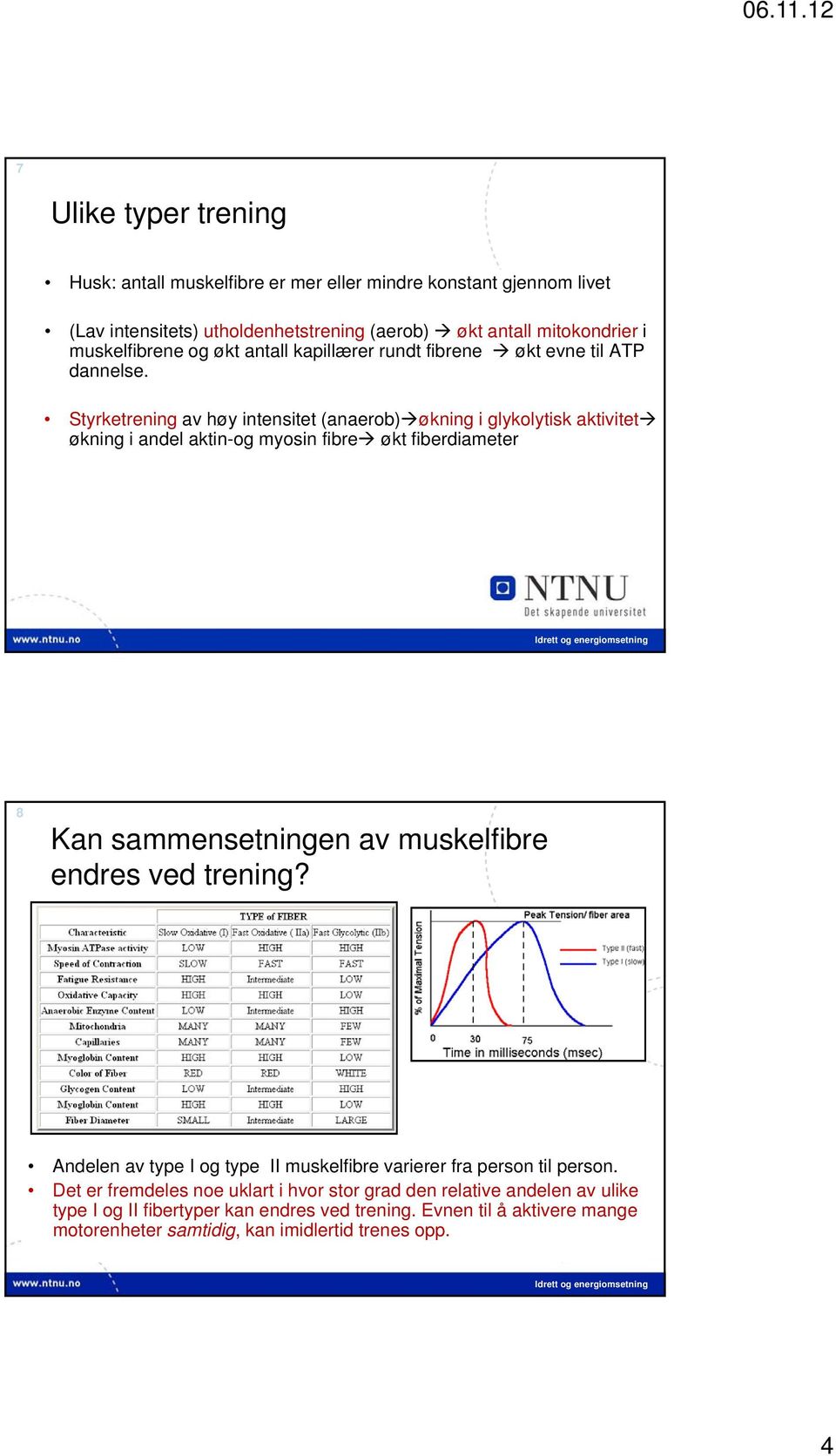 Styrketrening av høy intensitet (anaerob) økning i glykolytisk aktivitet økning i andel aktin-og myosin fibre økt fiberdiameter 8 Kan sammensetningen av muskelfibre endres ved