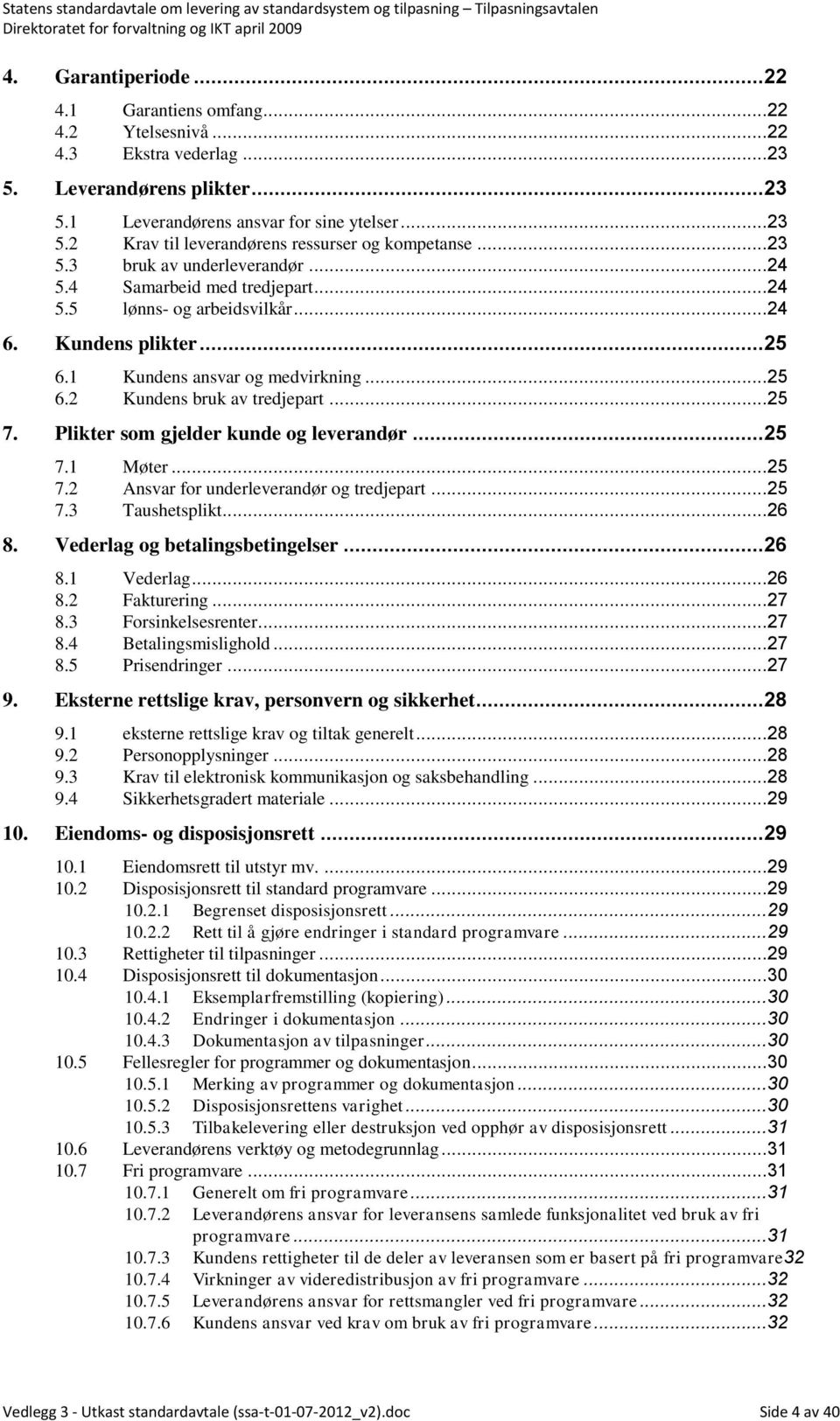 2 Kundens bruk av tredjepart... 25 7. Plikter som gjelder kunde og leverandør...25 7.1 Møter... 25 7.2 Ansvar for underleverandør og tredjepart... 25 7.3 Taushetsplikt... 26 8.