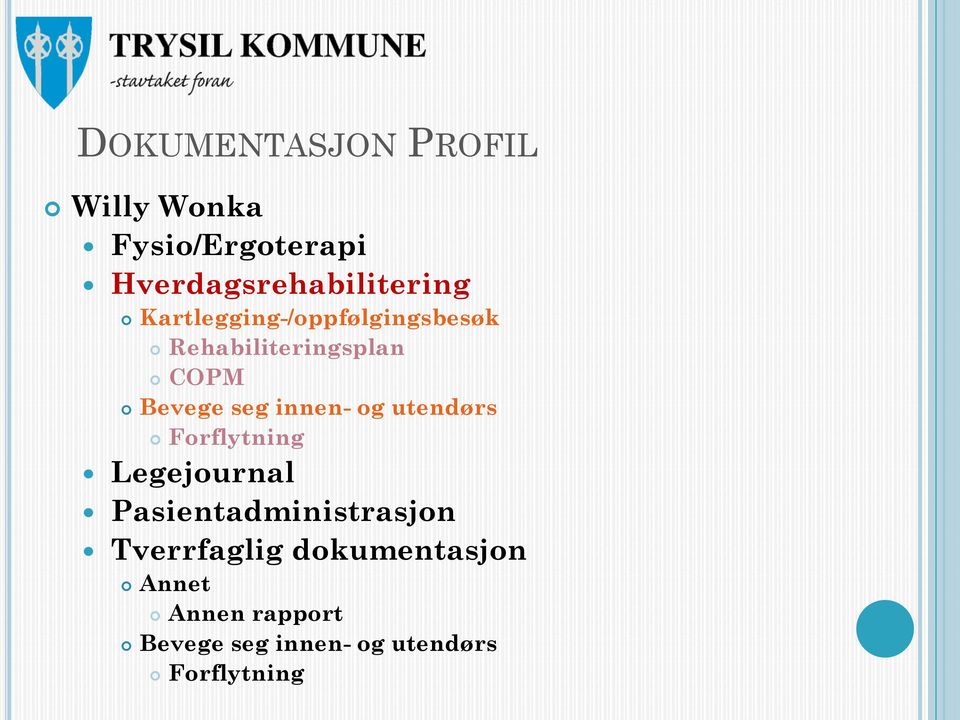 og utendørs Forflytning Legejournal Pasientadministrasjon Tverrfaglig