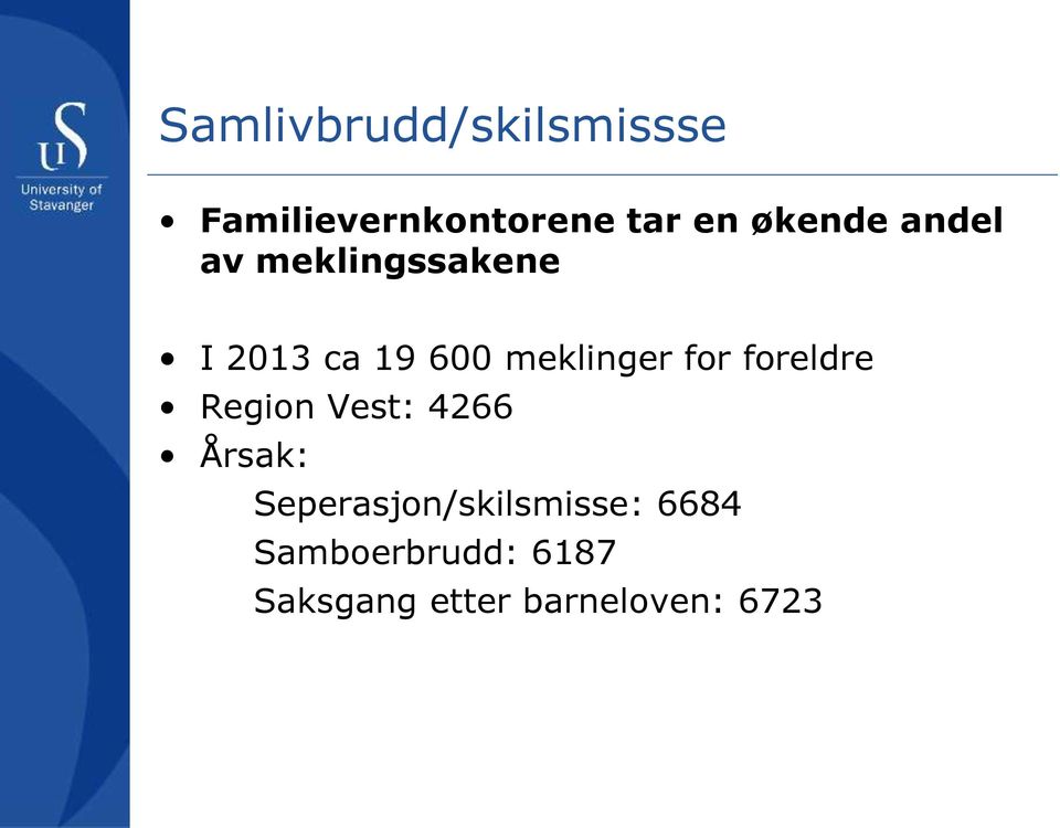 meklinger for foreldre Region Vest: 4266 Årsak: